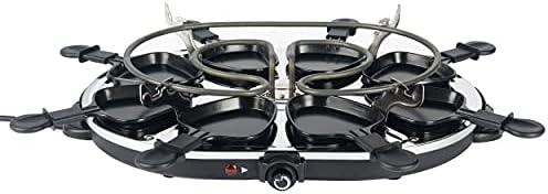 Giles & Posner EK4512G Electric Non-Stick Raclette Grill and Crepe Maker, Serve Up to 8 People, 43 x 30 cm Grill Plate, 1200 W, 8 Grill Pans & Wooden Spatulas, Adjustable Temperature Control