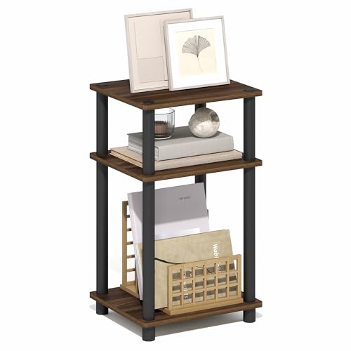Image of Furinno Turn-N-Tube Side Table, 3-Tier End Table with Open Shelf, Toolless Assembly Night Stand, Bedside Table, for Living Room, Bedroom, Brown Walnut