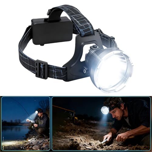 Linterna frontal de pesca recargable Greabuy con luz LED potente 2