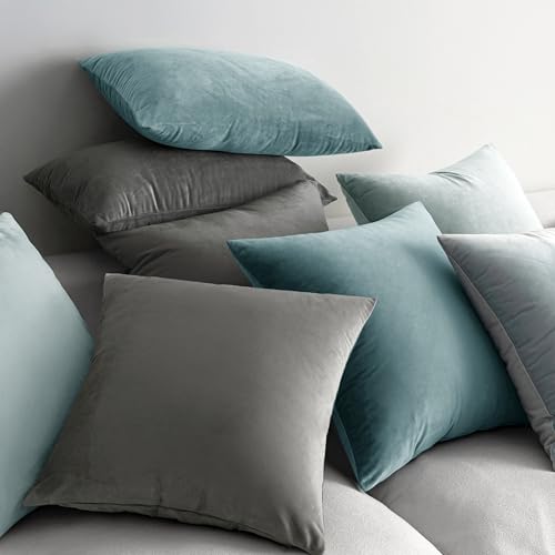 Image of MIULEE Pack of 2 Velvet Pillow Covers Decorative Square Pillowcase Soft Solid Cushion Case for Sofa Bedroom Car 12 x 12 Inch Baby Blue