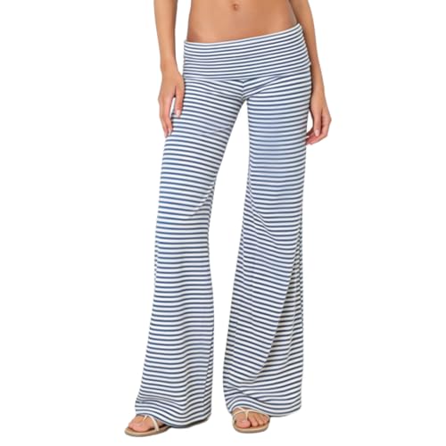 Image of Lounge Yoga Pants for Women Fold Over Low Waist Wide Leg Bell Bottoms | Y2K Foldover Pants, Flare Leggings, Low Rise Yoga Sweatpants