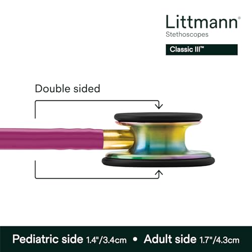 Image of 3M Littmann Classic III Monitoring Stethoscope, 5806, More Than 2X as Loud, Weighs Less, Stainless Steel Rainbow-Finish Chestpiece, 27 inch Raspberry Tube, Brass Stem and Headset
