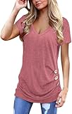 Jescakoo Summer Tops for Women Short Sleeve V Neck T Shirts Funny Fashion 2026 Pink M