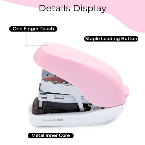 Image of M&G Mini Stapler with Staples, Small Pink Effortless Stapler Set, 20 Sheet Capacity, One Finger, 1000 Standard Staples, Office staplers for Desk, Easy to Load