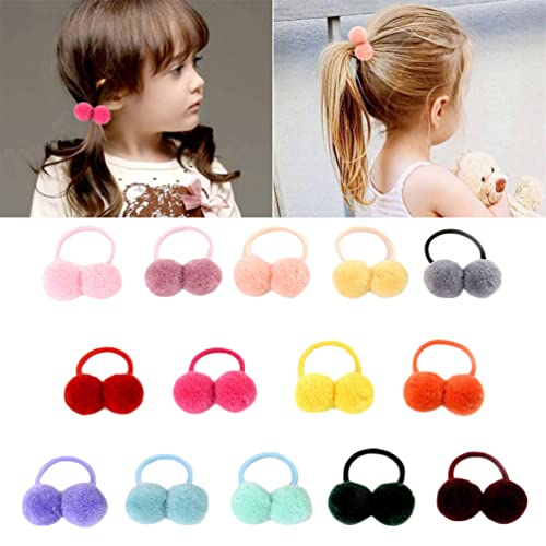 14PCS Girls Hair Bobbles Elastic Hair Rubber Bands Rope Tie Ball Pom Hair Ties Pompom Ball Elastic Hair Band Ponytail Holders for Child Toddlers Girls Kids Hair Accessories - Image 2