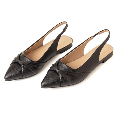 Gicoiz Office Flats Pointed Toe Women Work Slingback Dolly Shoes2