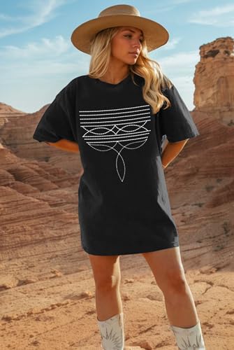 Western Shirts for Women Cowgirl Boot Stitch Shirt Rodeo Oversized Graphic Tees Vintage Tshirts Country Boho Clothing2