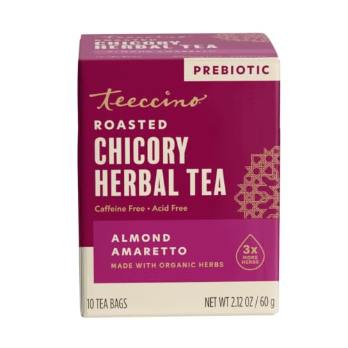 Teeccino Herbal Tea - Almond Amaretto - Rich & Roasted Herbal Tea That's Caffeine Free & Prebiotic for Natural Energy, 10 Tea Bags