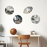 Kathfly 4 Pcs Sports Room Wall Mirror Decor Football Basketball Soccer Baseball Mirror Wall Decal Sticker for Sports Bedroom Nursery
