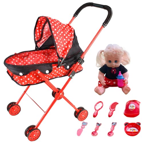 Ensemble de poupée avec Poussette Son réaliste avec Poussette et 8 Accessoires Doux respectueux de la Peau Robuste