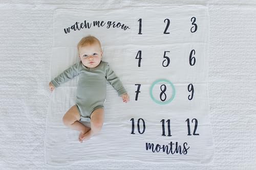 Image of Kate & Milo Baby Milestone Blanket with Monthly Markers, Muslin Cotton Infant Photo Prop Blanket for Newborn Photos and First Year Milestones (Pack of 12)