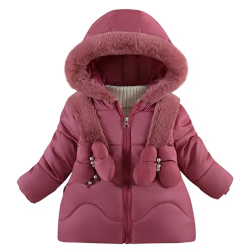 semen Baby Girls Fleece Lined Faux Fur Hooded Padded Outerwear Jacket Winter Warm Thicken Parka Coat Full Zip Snowsuit Overcoat for Toddler Girls 1-5 Years