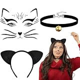 Katzenkostüm Accessorie: Katzen Gesichtstattoo und Halskette mit Glöckchen für deine Katzenverkleidung , verwandele Dich beim Karnevalsumzug, der Cosplay Party oder dem Jungesellinnenabschied sußiges kleines katzen ! absolut Klassiker!