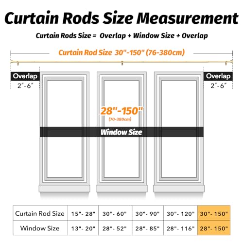 GEEBOBO Gold Curtain Rods for Windows 72 to 144 Inch, 1 Inch Adjustable Heavy Duty Easy Install Curtain Rods Set for Outdoor, Patio, Farmhouse, Bedroom, Living Room (Gold, 30"-150") by GEEBOBO - Image 5