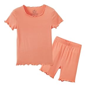Zanie Kids Toddler Kids Girls Boys Pajamas Short Sets Ribbed Solid Sleepwear Summer Rayon Cotton