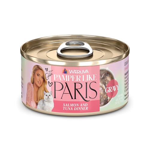 Weruva Paris Hilton Pamper Like Paris Natural Grain Free Wet Cat Food, Salmon and Tuna in Gravy, 2.47oz Can (Pack of 12)