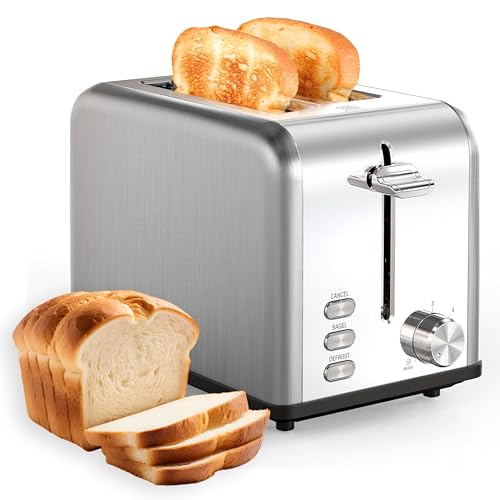YSSOA Stainless Steel Toaster 2 Slice with Extra Wide Slot & Removable Crumb Tray, 6 Shade Settings...