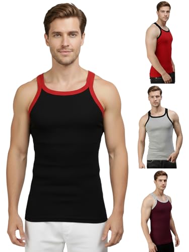 Image of Lux Cozi Men's Cotton Vest (Pack of 4) (Color & Prints May Vary)