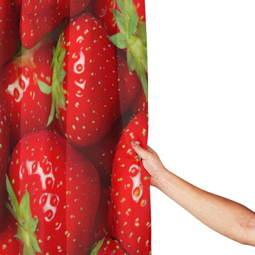 Rideau de douche en polyester à imprimé fraises rouges 183x183 cm avec 12 oeillets