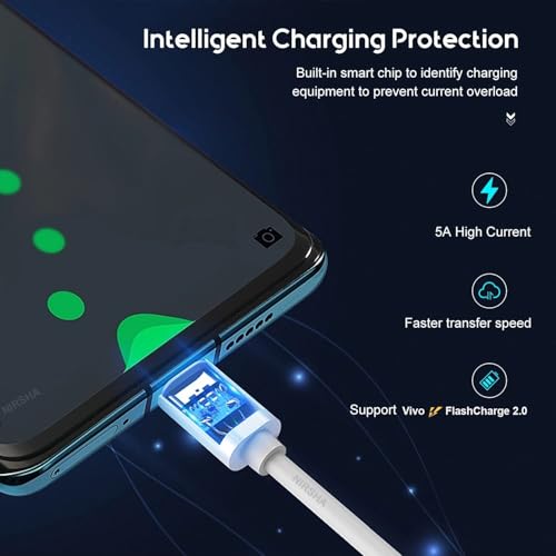 Image of 80W Flash Charger with USB to Type C Cable Compatible with Vivo V40e, V30, V30 Pro, Y300, V40, V40 Pro, Y28E, Y28S, T3 Lite, Y58, Y200 Pro, V30E, Y18I, Y18, Y18E, V29, Iqoo Z9X, T2 Pro,X200