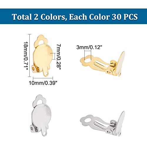 UNICRAFTALE 60pcs 2 Colors 18mm Long 304 Stainless Steel Clip-On Earrings Findings Flat Round Golden Tray Non-Pierced Earrings Components Ear Hoops Earring Converters for Earring Making - Image 3