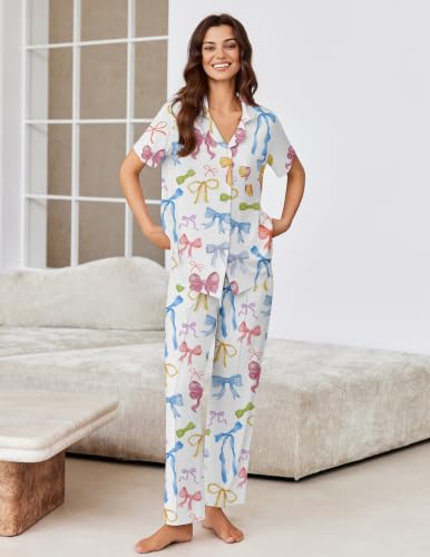 Image of Ekouaer Pajamas for Women Set Button Up Short Sleeve Pjs Sets With Pockets