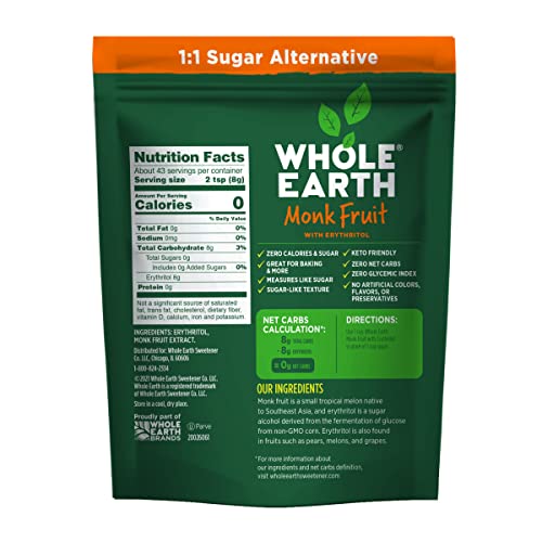 WHOLE EARTH Monk Fruit Sweetener with Erythritol, Plant-Based Sugar Alternative, 12 Ounce Pouch - Image 3