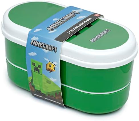 Puckator LBOX85 Minecraft Creeper Stacked Bento Box Lunch Box with Fork & Spoon