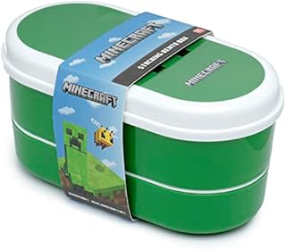 Puckator LBOX85 Minecraft Creeper Stacked Bento Box Lunch Box with Fork & Spoon