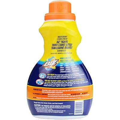 Biz Detergent Stain and Odor Eliminator, 50 oz Liquid Laundry Booster Powerful Stain Remover for Clothes, Activewear, and Household Fabrics