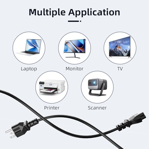 3 Prong Universal Laptop Power Cord, 6Ft C5 AC Power Cable Replacement Compatible with Dell, HP, Toshiba, Lenovo, MSI Computer; LG, Samsung, Sony Monitor TV, Epson Printer, Scanner