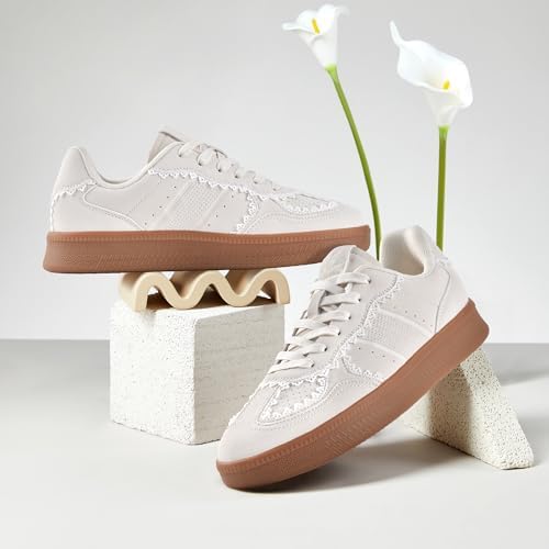 JACKSHIBO Women's Ribbon Lace-Up Fashion Sneakers Arch Support Gum Sole Tennis Walking Shoes with Memory Foam - Image 2