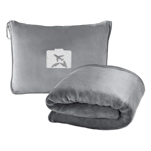 Weiche & Warme Reisedecke für Flugzeug & Auto, 127 x 152 cm Ultraleichte Flugzeugdecke, Verwandlungskissen, Kompaktes Kissen für Urlaub, Büro, Zuhause und Geschäftsreisen (Grau)