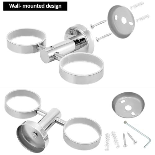 QWORK® Zahnbürstenhalter zur Wandmontage, Zahnbürstenhalter aus Edelstahl 304, Zahnbürstenhalter mit 2 Mundwasserbechern