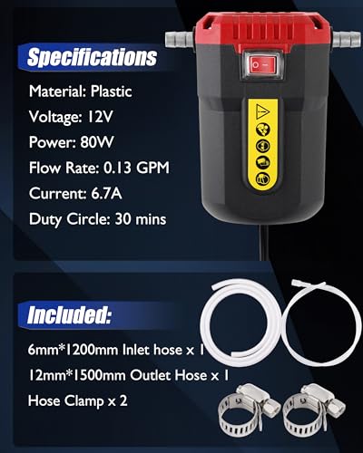 Image of Oil Extractor Pump 12V 80W, Electric Oil Pump for Engine Oil Change, Car Fluid Pump for Motor Oil, Gear Oil, Transmission Fluid Transfer, Upgrade Overload Oil Removal Pump for Car, Mower, Boat, Red