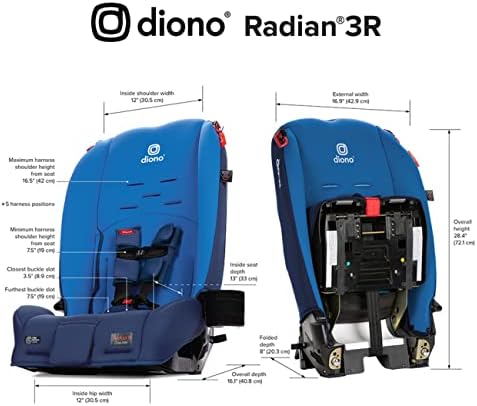 Diono Radian 3R, 3-in-1 Convertible Car Seat, Rear Facing & Forward Facing, 10 Years 1 Car Seat, Slim Fit 3 Across, Blue Sky — view 6