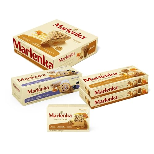 MARLENKA® Gran Mix de Miel – Tarta de Miel con Nueces (800 g), 2 x Bolitas de Miel (2 x 235 g), Rollo de Miel con Arándanos (300 g) y Pastelito de Miel con Nueces (100 g)