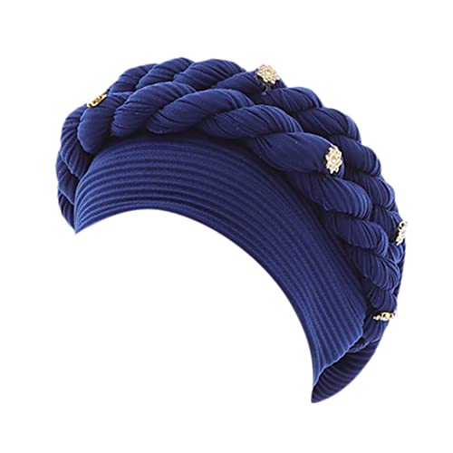 Sombrero de rana amarilla sombrero musulmán volantes gorro envolvente gorros de dormir gorros de satén forrados capilares gorra impresión, azul, Talla única