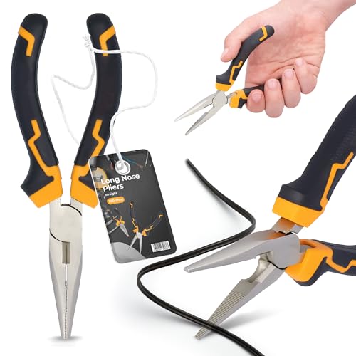 Pinze a Becchi Lunghi 160 mm Alicates Combinata Acero Cr-V Mango Ergonomico Bimateriale Antiscivolo Elettricista Ingegneri Industriali Multifunzione