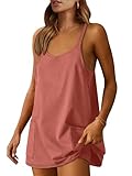 ANRABESS Women Athletic Dress Summer Tennis Workout Active Sports Mini Romper Dress Built in Shorts Travel Vacation Clothes Rust X-Large