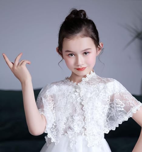 Image of Girls Lace Flower Girl Bolero Shrugs Shawl Wrap Kids Spring Summer Party Dress Cover Up