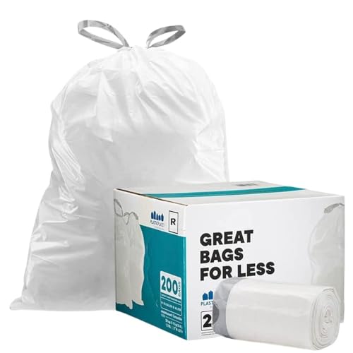 Plasticplace Custom Fit Trash Bags, Compatible with Simplehuman Code R (100 Count) White Drawstring Garbage Liners 2.6 Gallon/ 10 Liter 16.5