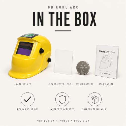 Image of Auto Darkening Welding Helmet - Solar & Battery Powered, Adjustable Shade Control, Range for MIG, TIG, MMA, and Plasma Welding | Safety Helmet for Indian Welders (Yellow)
