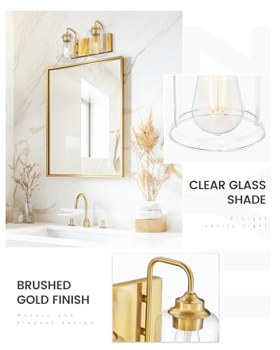 Image of zeyu Bathroom Vanity Light Fixtures, 2-Light Wall Sconce for Bathroom Above Mirror, Gold Vanity Light with Clear Glass Shade, ZSL72B-2W BG
