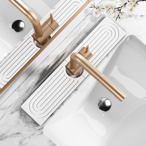 Stone Faucet Mat for Kitchen Sink – Quick Dry Diatomite Sink Splash Guard, Prevents Moisture Buildup & Water Stains, Water Absorbing Stone Tray for Bathroom Countertop (White, 20″ x 4″)