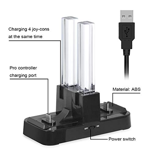 Charging Station for Nintendo Switch, Nintendo Switch Joy Con & Wireless Pro Controller Charging Dock Stand with Indicator Type C Cable