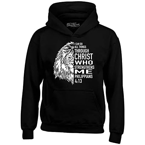 shop4ever® Philippians 4:13 Lion Verse I Can Do All Things Through Christ Hoodie Sweatshirts X-Large Black 0 Cover