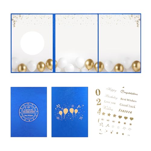 IRENE Guest Book for DIY, Blank Blue Gold Party Decoration Sign Book Alternative for Wedding, Birthdays, Graduation, Baby Showers, Quinceanera, Farewell, Retirement Celebration Party