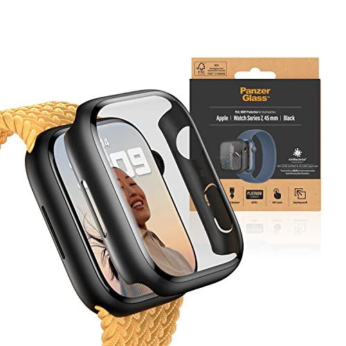 ažÂ¢ Screen Protector per Apple Watch 7 45mm - Custodia protettiva per Series 7 45mm - integrale contro graffi e urti in vetro temperato per 7 nero
