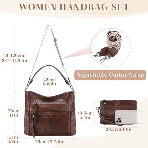 VASCHY Hobo Bag for Women, Medium Vegan Leather Shoulder Purse Handbag Satchel with Wallet Crossbody Guitar Strap - Image 4